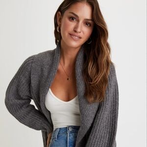 Women's Gray Sweater Tunic Cardigan Hood Oversized Plus Jacket